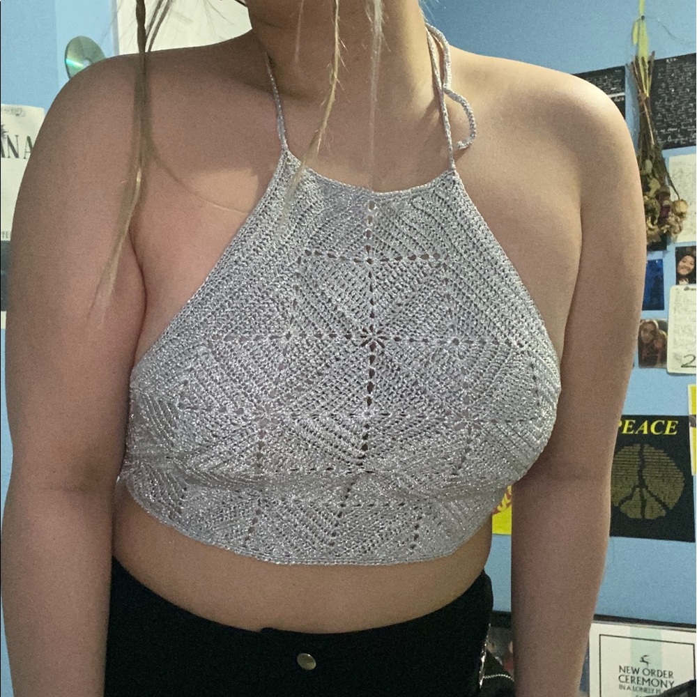 Silver glittery halter top